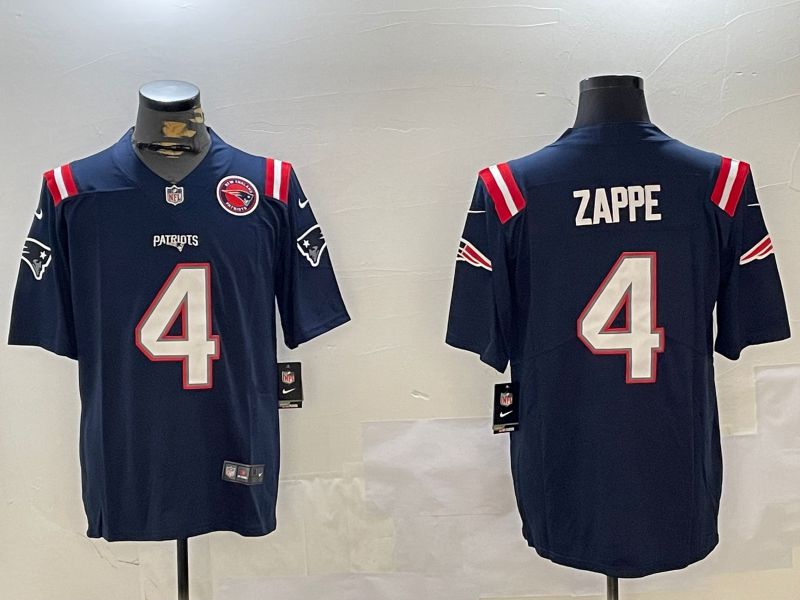 Men New England Patriots #4 Zappe Blue Second generation 2024 Nike Limited NFL Jersey style 2